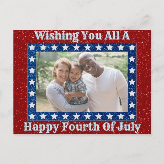 Carte Postale Joyeux 4 Juillet Parties scintillant Photo Famille (Devant)