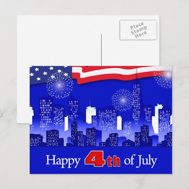 Carte Postale Joyeux 4 juillet. Patriotique (Devant / Derrière)