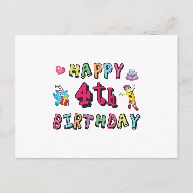 Carte Postale Joyeux 4e anniversaire de Birthday 4 year b-day wi (Devant)