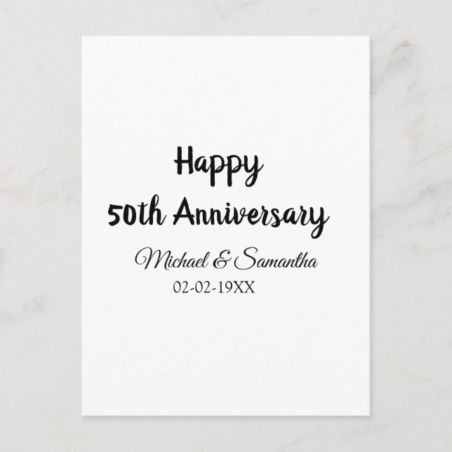 Carte Postale Joyeux 50e anniversaire de mariage couple nom date (Devant)