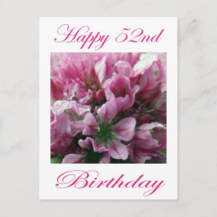 Carte Postale Joyeux 52e anniversaire rose et vert Flower