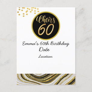 Carte Postale Joyeux 60e anniversaire noir et or thème