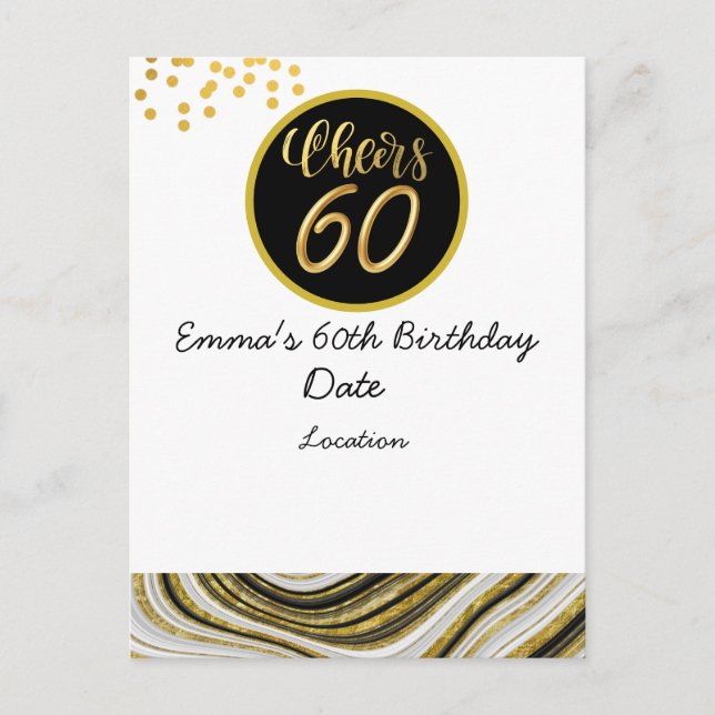 Carte Postale Joyeux 60e anniversaire noir et or thème (Devant)