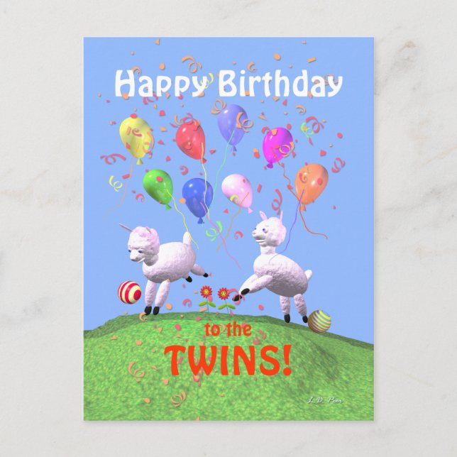 Carte Postale Joyeux agneaux d'anniversaire pour jumeaux (Devant)