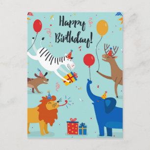 Carte Postale Joyeux Animaux d'anniversaire