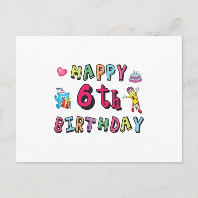 Carte Postale Joyeux anniversaire 6 ans d'anniversaire (Devant)