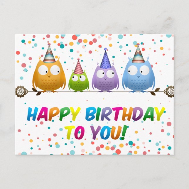 Carte Postale Joyeux Anniversaire à Toi de la part des Hiboux (Devant)