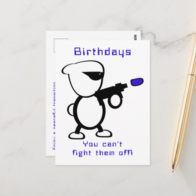 Carte Postale Joyeux Anniversaire Alien de Combat (Devant/Arrière en situation)