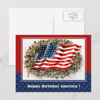 Carte Postale Joyeux anniversaire, Amérique. Drapeau vintage des