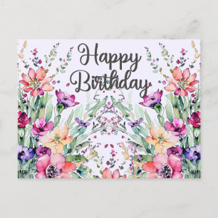 Carte Postale Joyeux Anniversaire Aquarelle Champ de Fleurs Sauv