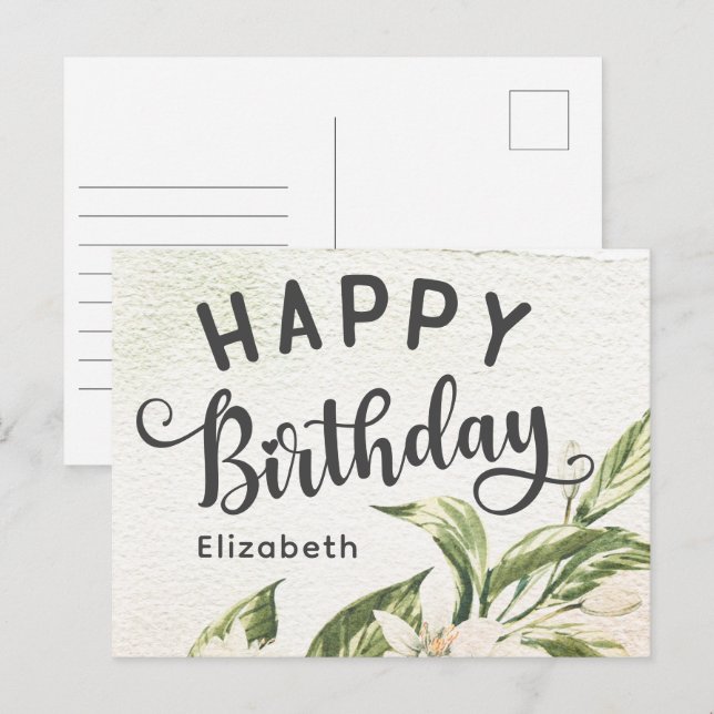 Carte Postale Joyeux Anniversaire Aquarelle Floral Élégant de Ve (Devant / Derrière)