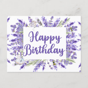 Carte Postale Joyeux anniversaire aquarelle Lavande Fleurs
