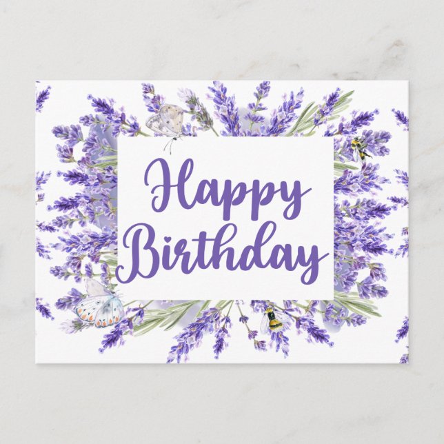 Carte Postale Joyeux anniversaire aquarelle Lavande Fleurs (Devant)