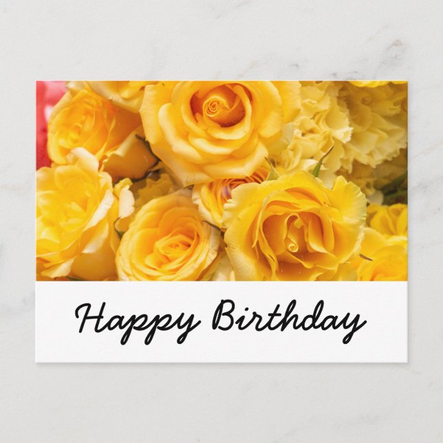 Carte Postale Joyeux anniversaire arrière - plan de roses jaunes (Devant)