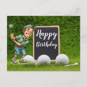 Carte Postale Joyeux anniversaire au golfeur avec balle de golf 