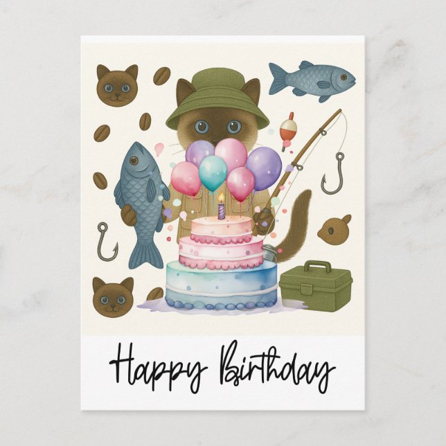 Carte Postale Joyeux anniversaire aux amateurs de pêche  (Devant)