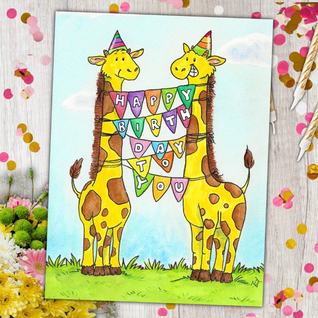 Carte Postale Joyeux Anniversaire aux Girafes (Créateur téléchargé)