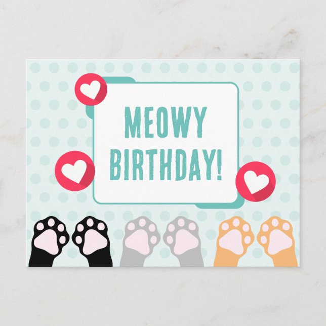 Carte Postale Joyeux Anniversaire avec des Pattes de Chat et des (Devant)