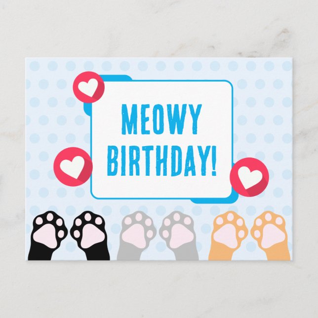 Carte Postale Joyeux Anniversaire avec des Pattes de Chat Points (Devant)