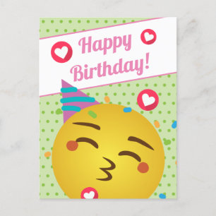 Carte Postale Joyeux Anniversaire avec un Émoji de Baiser à Poin