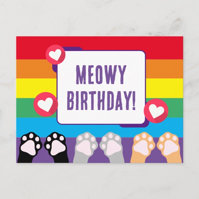 Carte Postale Joyeux Anniversaire avec une jolie patte de chat a (Devant)