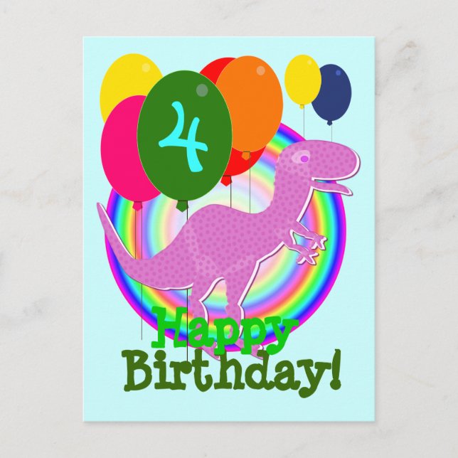 Carte postale Joyeux Anniversaire Ballon 4 T-Rex V (Devant)