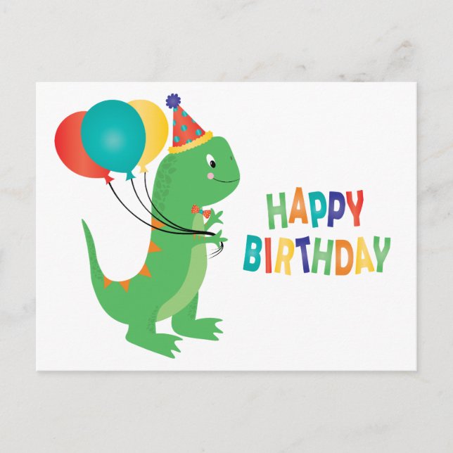 Carte Postale Joyeux Anniversaire Ballons Dinosaure (Devant)
