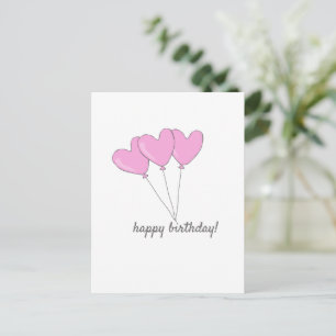 Carte Postale Joyeux Anniversaire - Ballons en forme de cœur ros