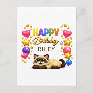 Carte Postale Joyeux Anniversaire Ballons et Étoiles de Chat Sia