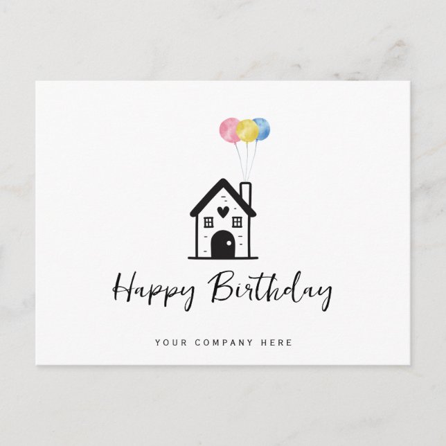 Carte Postale Joyeux Anniversaire Ballons Maison Immobilier (Devant)