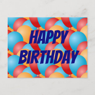 Carte Postale Joyeux Anniversaire Ballons Rouges Jaunes Bleus Co