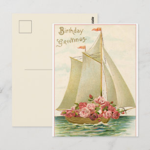 Carte Postale Joyeux Anniversaire Bateau à voile Vintage plein d