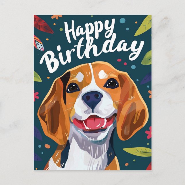 Carte Postale Joyeux Anniversaire Beagle  (Devant)