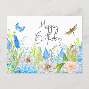 Carte Postale Joyeux anniversaire Beau Fleurs sauvages d'aquarel