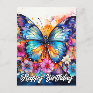 Carte Postale Joyeux anniversaire   Beau Papillon coloré
