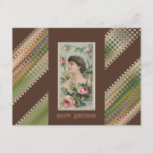 Carte Postale Joyeux Anniversaire Beautés Florales Rose Mousse