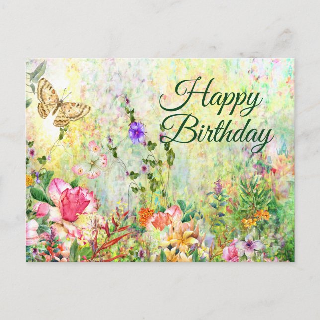 Carte Postale Joyeux Anniversaire Beaux Fleurs de Jardin à l'Aqu (Devant)