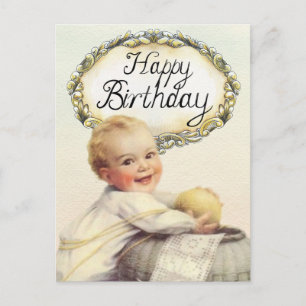 Carte Postale Joyeux anniversaire bébé art vintage