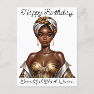 Carte Postale Joyeux anniversaire, belle, reine noire, melanin p