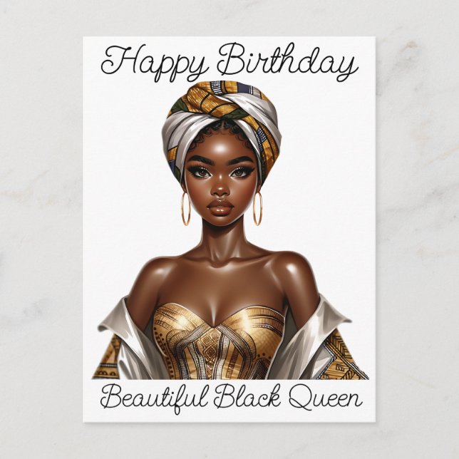 Carte Postale Joyeux anniversaire, belle, reine noire, melanin p (Devant)