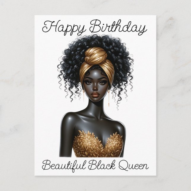 Carte Postale Joyeux anniversaire, belle, reine noire, mélanine  (Devant)