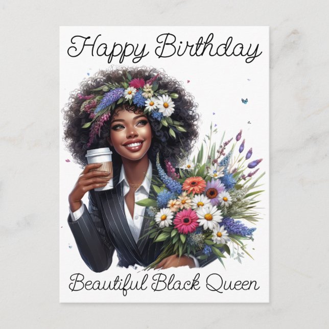 Carte Postale Joyeux Anniversaire Belle Reine Noire Mélanine Sœu (Devant)