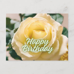 Carte Postale Joyeux anniversaire belle rose jaune clair