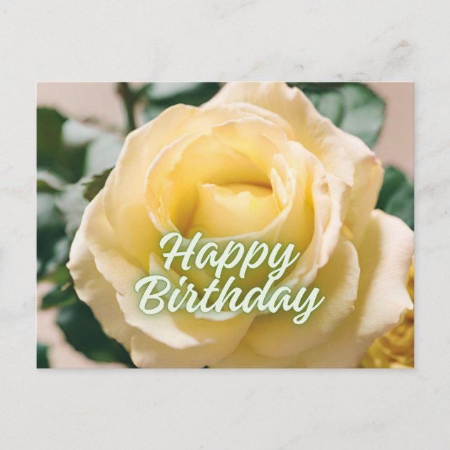 Carte Postale Joyeux Anniversaire Belle Rose Jaune Clair  (Devant)