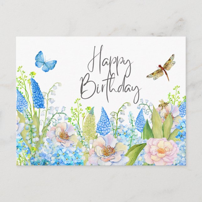 Carte Postale Joyeux Anniversaire Belles Fleurs Sauvages Aquarel (Devant)