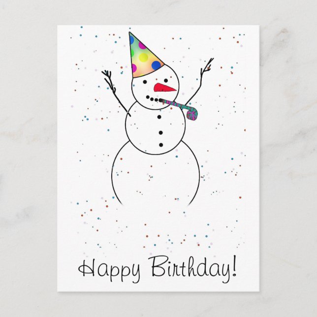 Carte Postale Joyeux anniversaire ! Bonhomme de neige (Devant)