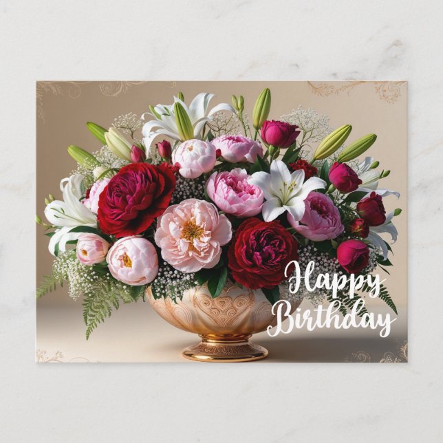 Carte Postale Joyeux Anniversaire Bouquet Floral Coloré  (Devant)