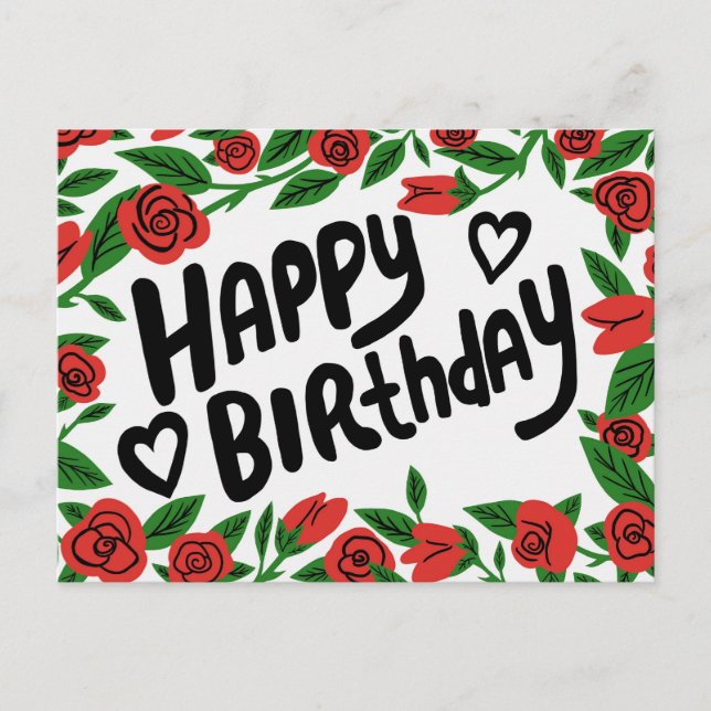 Carte Postale Joyeux Anniversaire Cadre Rose Rouge Joli Personna (Devant)