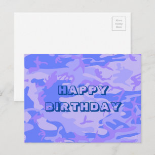 Carte Postale Joyeux Anniversaire Camouflage Bleu Pastel Abstrai