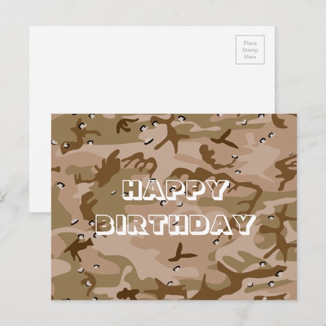 Carte Postale Joyeux Anniversaire Camouflage Désert Marron Abstr